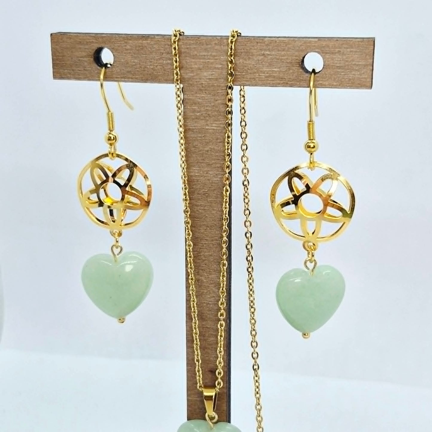 Natural Aventurine Heart Set in Gold Plated Stainless Steel Snake with Chain Necklace