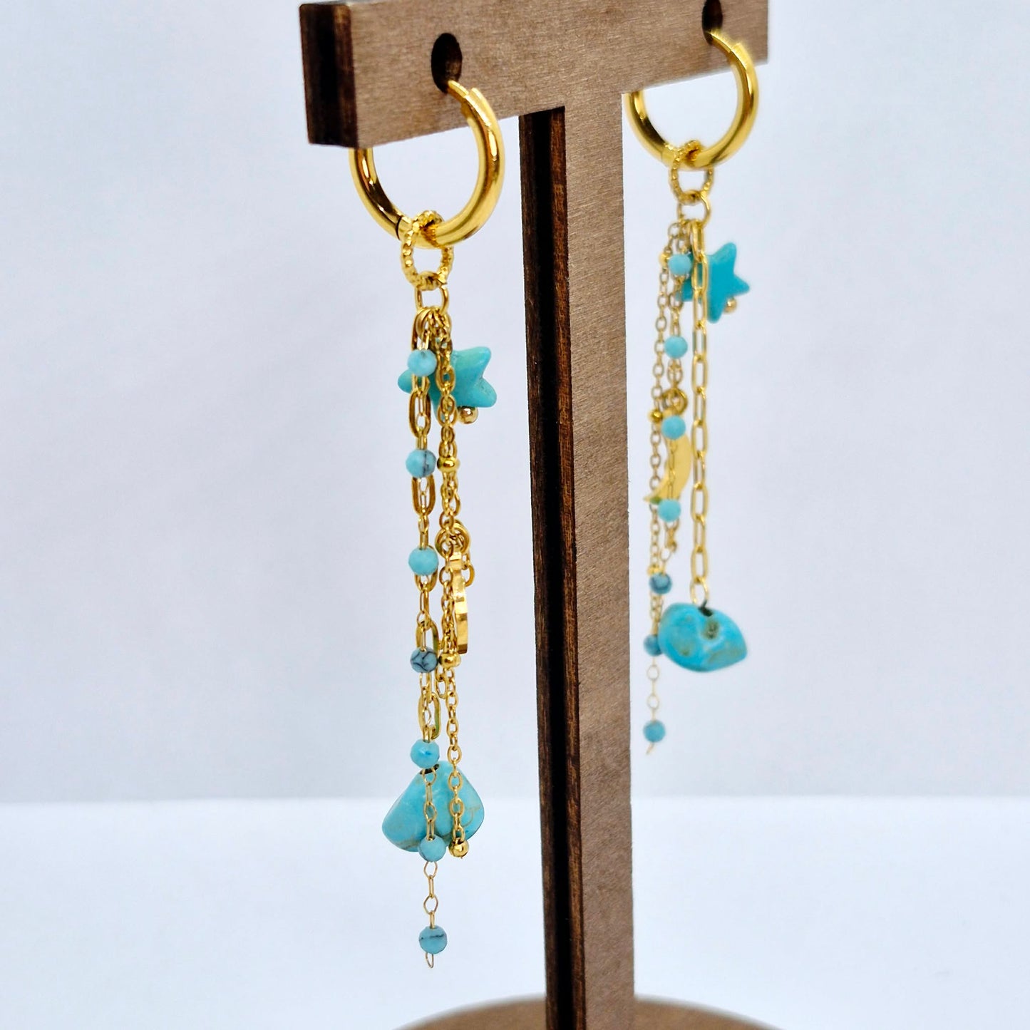 Natural Turquoise Dangle Earrings in Gold Plated Stainless Steel