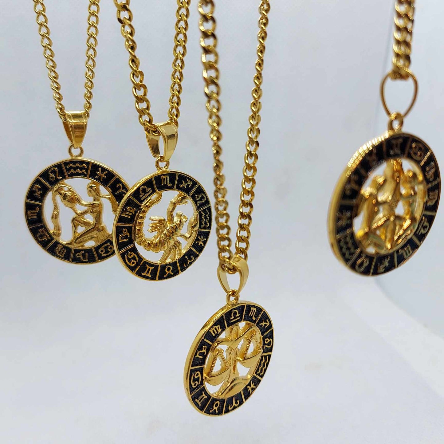 Aquarius Star Sign Pendant with Gold Plated Stainless Steel Chain Necklace