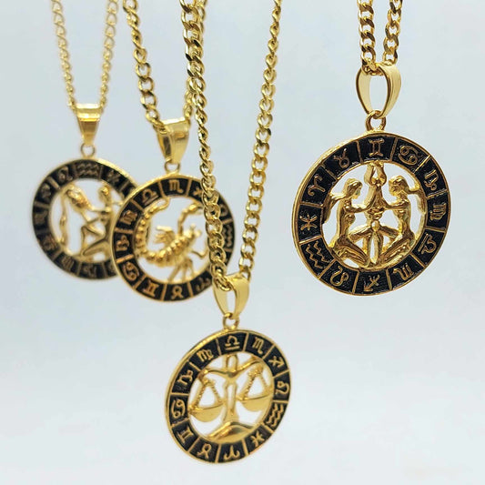 Aquarius Star Sign Pendant with Gold Plated Stainless Steel Chain Necklace