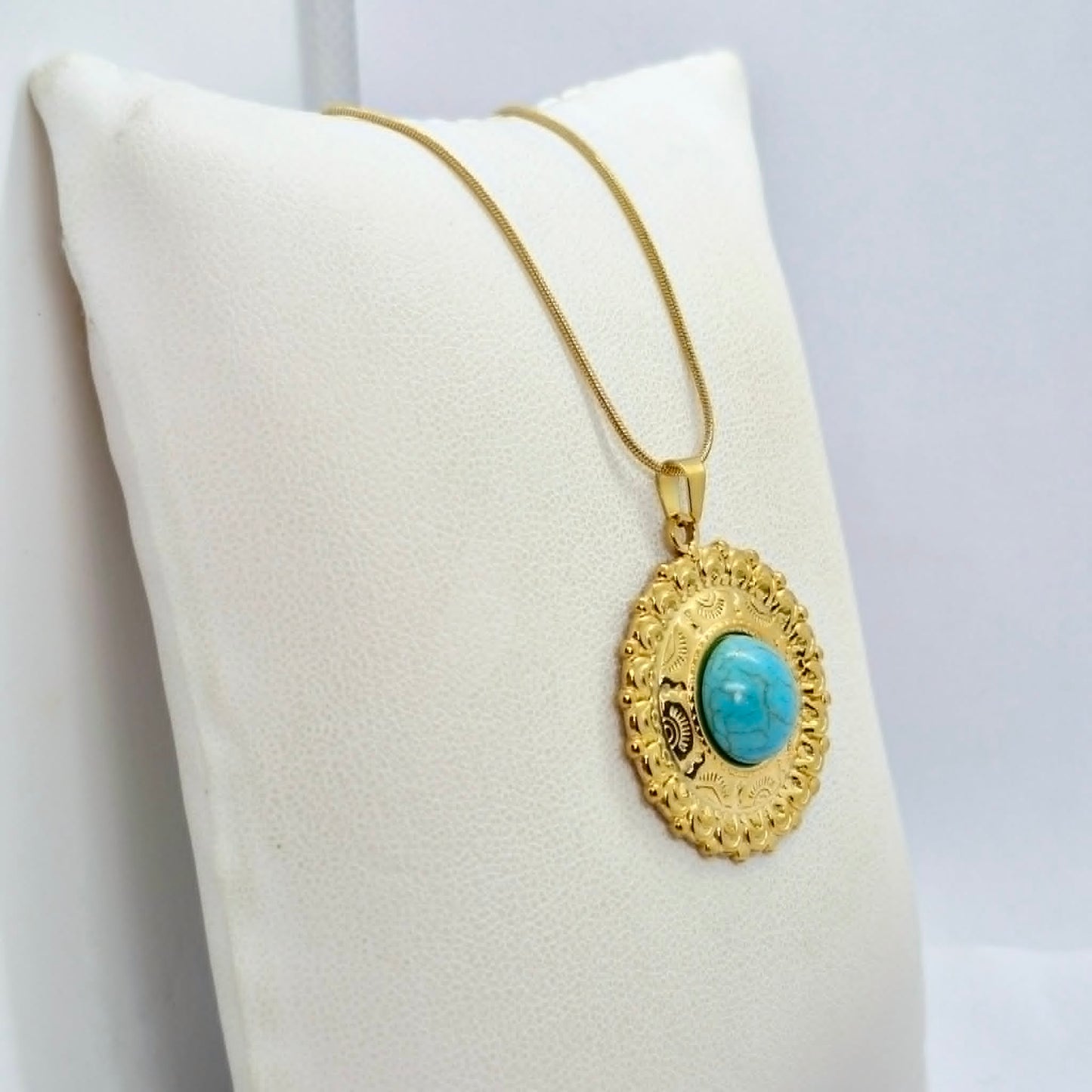 Natural Turquoise Pendant with Gold Plated Stainless Steel Chain Necklace