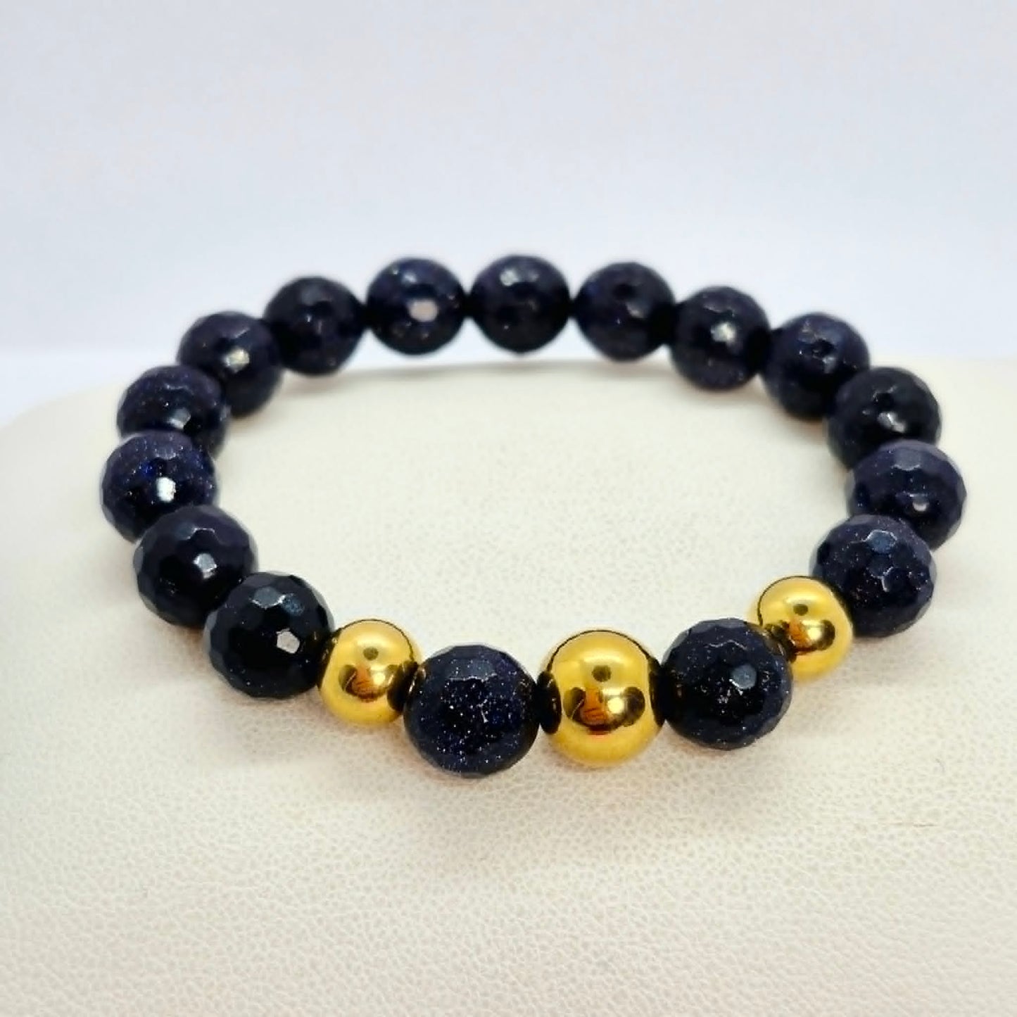 Blue Faceted Goldstone Bracelet in 10mm Stones