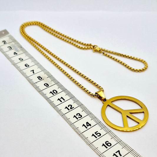 Peace Pendant with Chain Necklace in Gold Platted Stainless Steel
