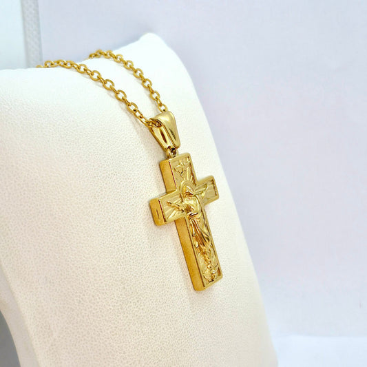 Cross Pendant with Chain Necklace in Gold Platted Stainless Steel