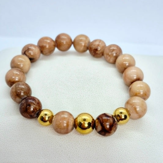 Natural Light Brown Jade Bracelet with 12mm Stones