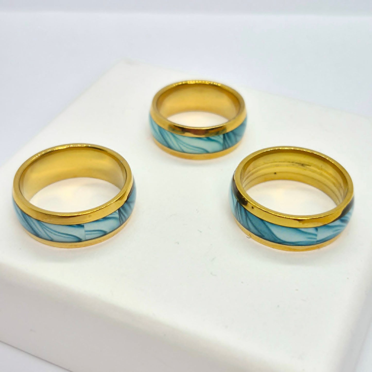 Gold Plated Stainless Steel Ring with inlaid Turquoise Design