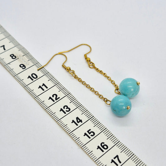 Natural Turquoise Dangle Earrings in Gold Plated Stainless Steel