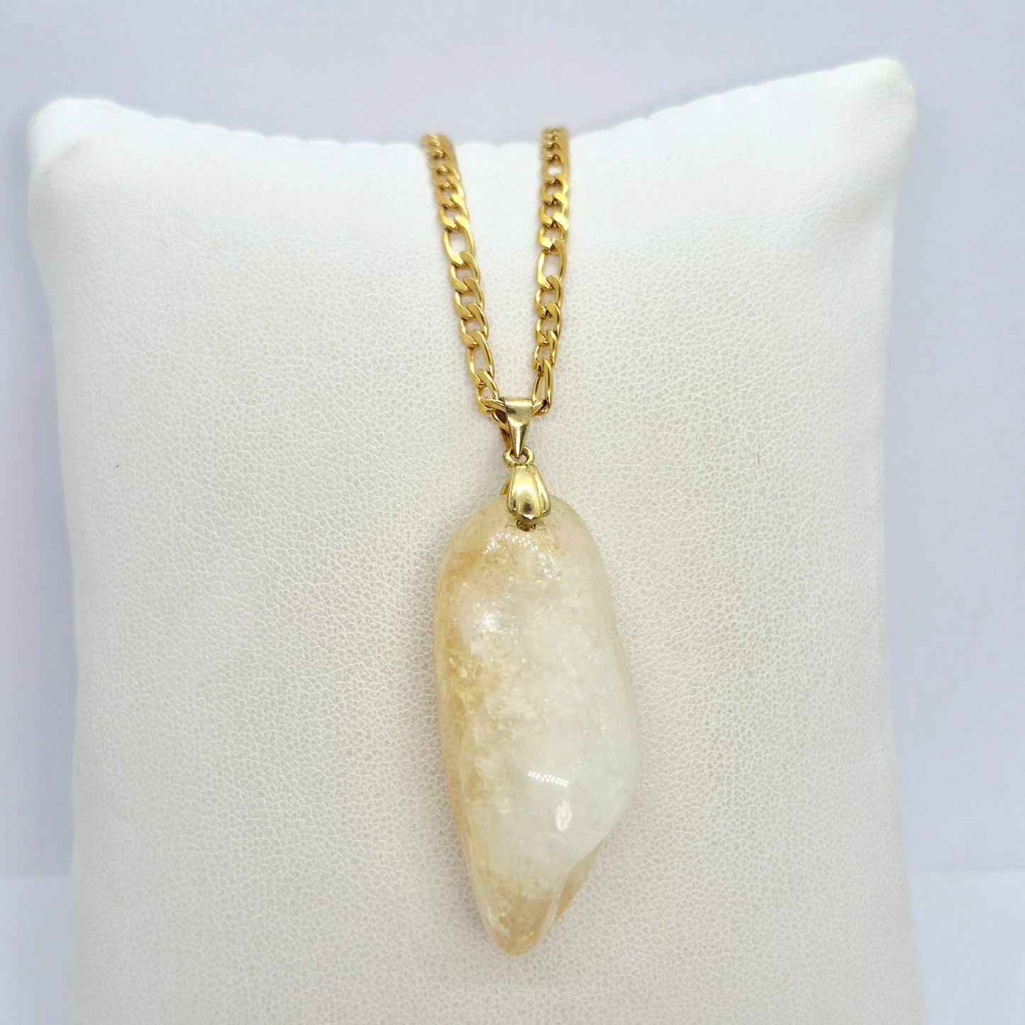 Natural Citrine Rutilated Quartz Pendant with Gold Plated Stainless Steel Chain Necklace