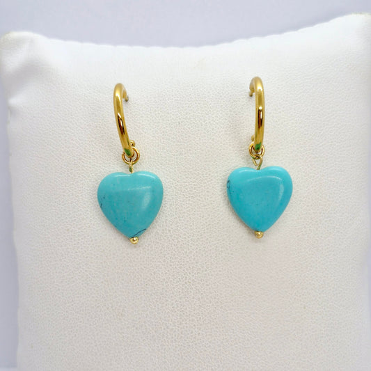 Natural Turquoise Heart Earrings in Gold Plated Stainless Steel