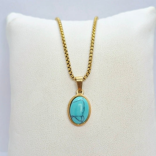 Natural Turquoise Pendant with Gold Plated Stainless Steel Chain Necklace