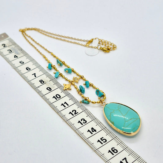 Natural Turquoise Pendant with Stainless Steel Chain Necklace