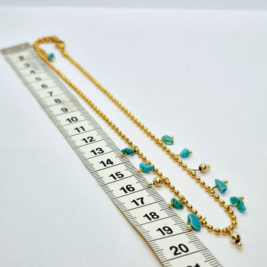 Natural Turquoise Stone Necklace in Gold Plated Stainless Steel