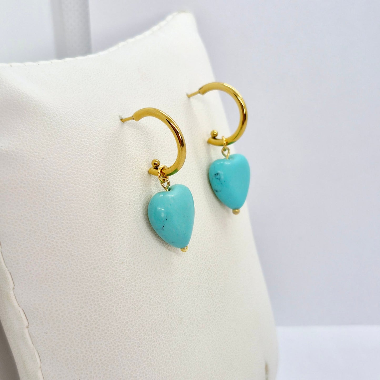 Natural Turquoise Heart Earrings in Gold Plated Stainless Steel