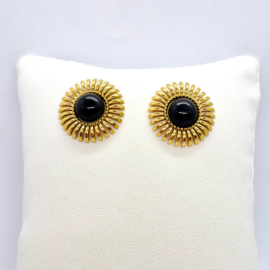 Natural Obsidian Earrings in Gold Plated Stainless Steel