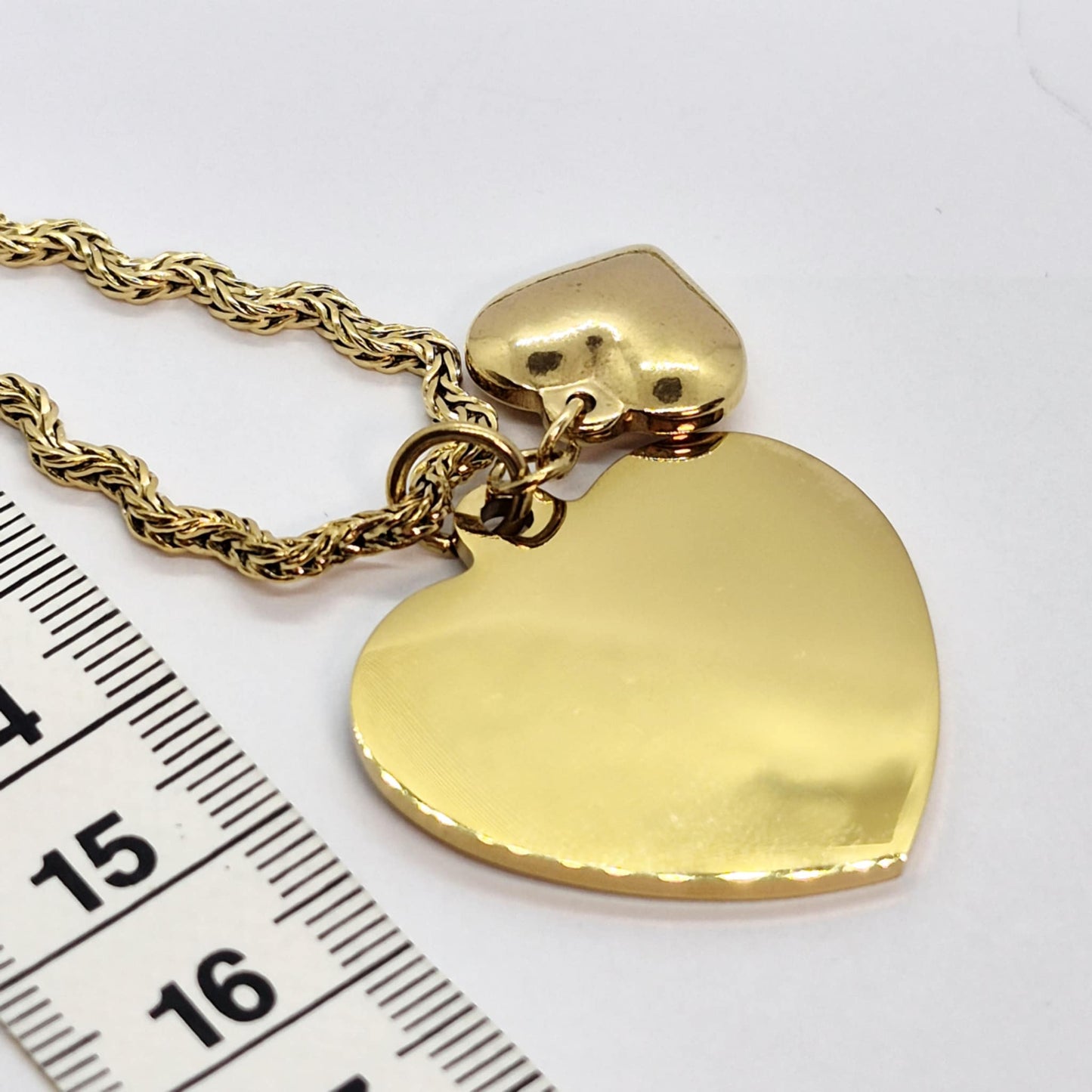 Duo of Heart Pendant in Gold Plated Stainless Steel with Chain Necklace