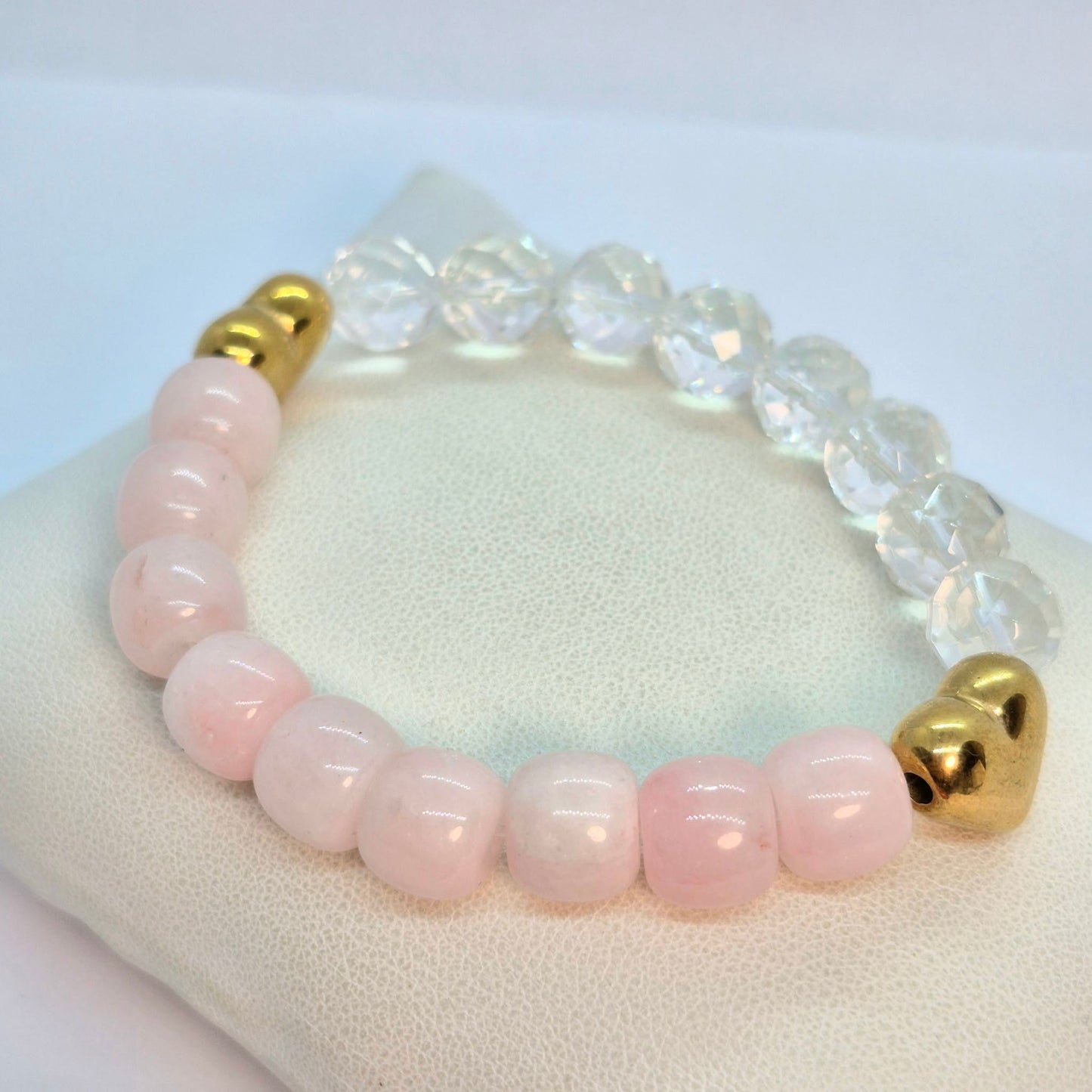 Natural Rose Quartz and White Crystal Quartz Bracelet in 10mm Stones