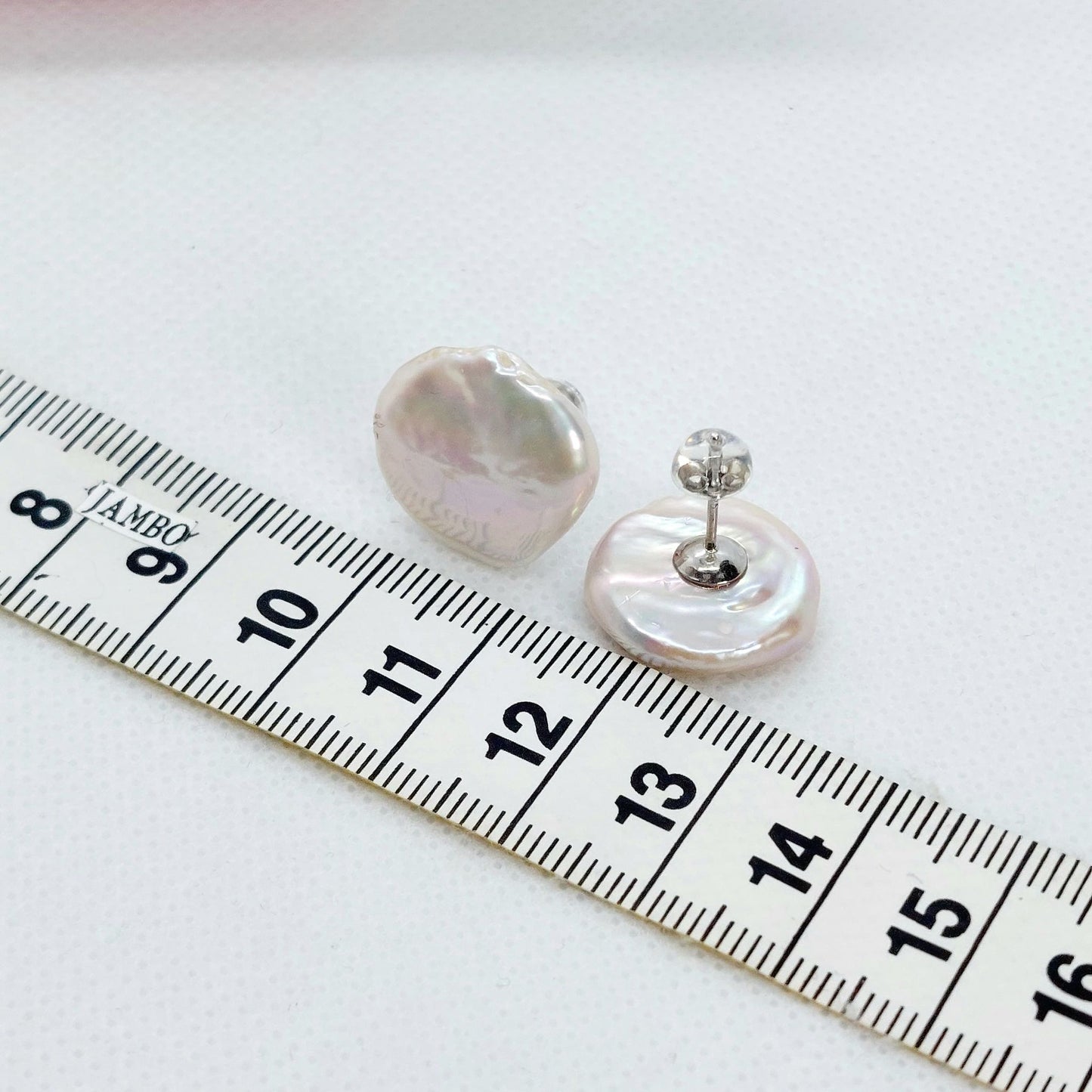 Natural 17mm Baroque Coin Pearl Stud Earrings in Sterling Silver