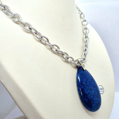 Natural Lapis Raindrop Necklace in Stainless Steel