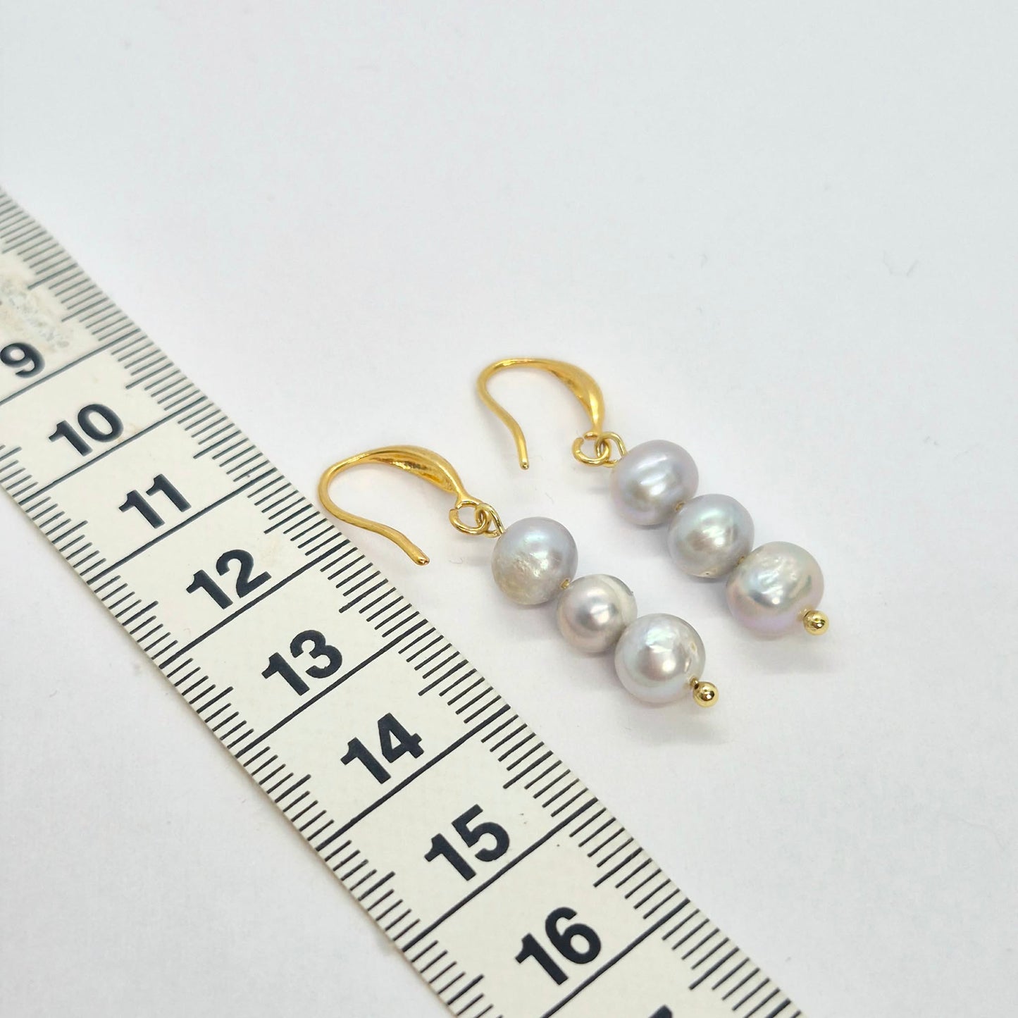Natural Grey Pearl Dangle Earrings in Gold Plated Stainless Steel
