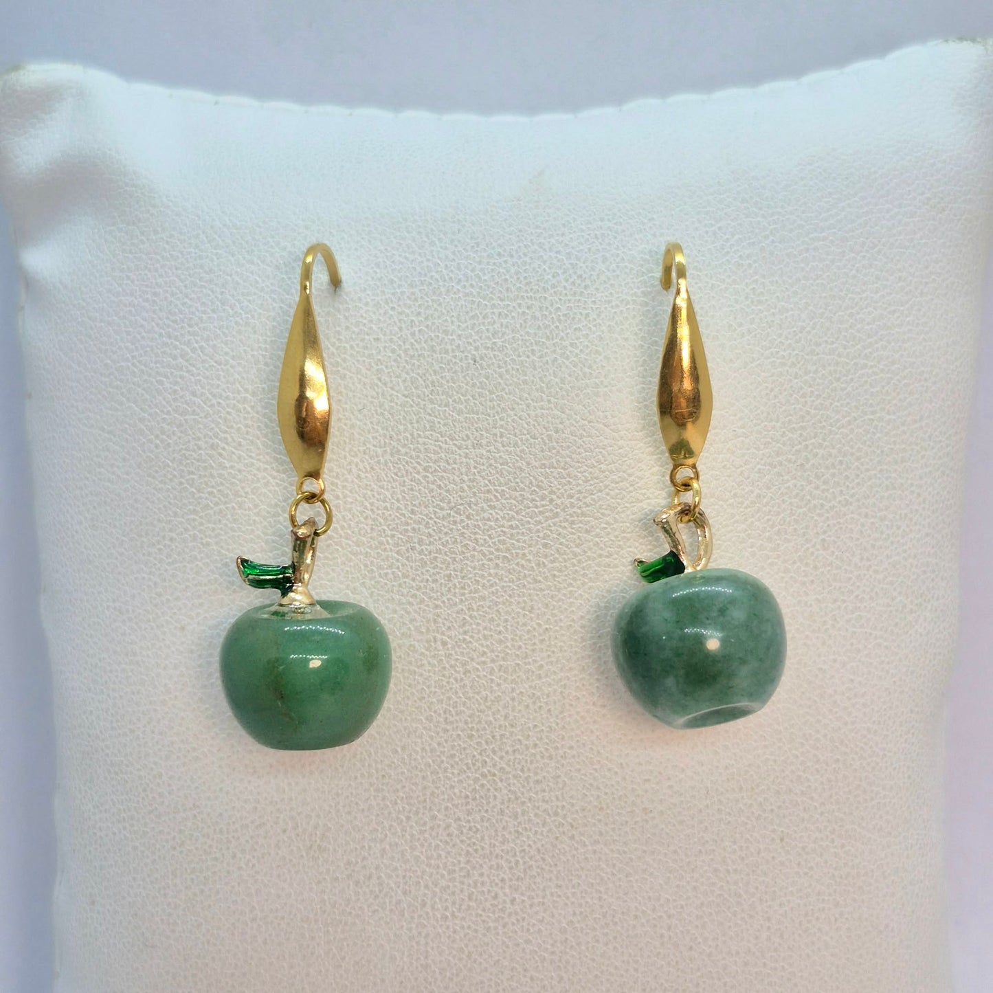 Natural Aventurine Apple Hook Earrings in Gold Plated Stainless Steel