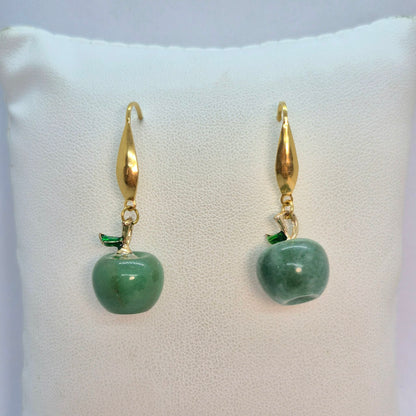 Natural Aventurine Apple Hook Earrings in Gold Plated Stainless Steel
