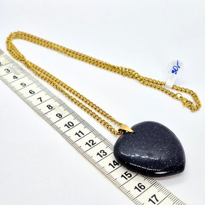 Blue Goldstone Big Heart Pendant with Stainless Steel Chain Necklace