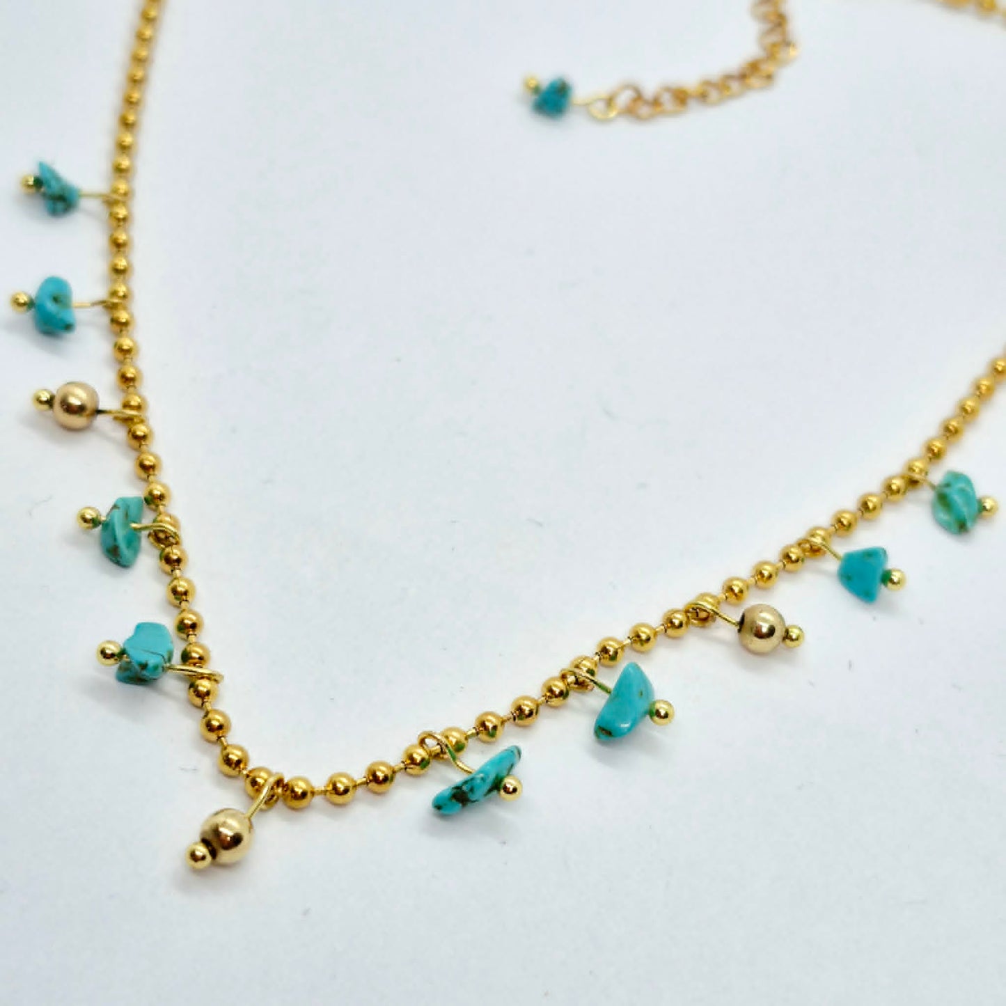 Natural Turquoise Stone Necklace in Gold Plated Stainless Steel
