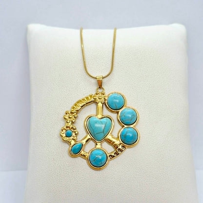 Natural Turquoise Pendant with Gold Plated Stainless Steel Chain Necklace