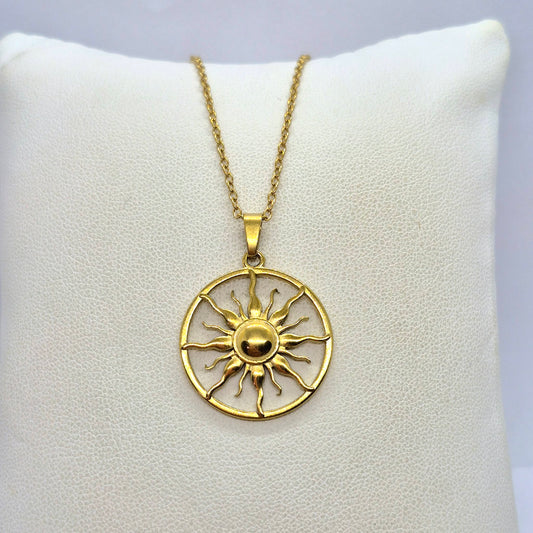 Sun Ray Pendant with Chain Necklace in Gold Platted Stainless Steel