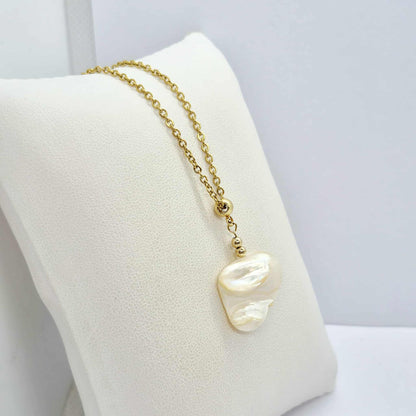 Natural Baroque Pearl Pendant with Stainless Steel Gold Plated Chain Necklace