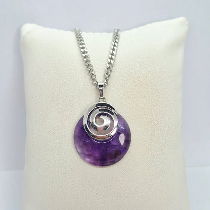 Natural Amethyst Pendant with Stainless Steel Chain Necklace