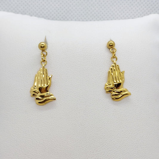 Praying Hands Stud Earrings in Gold Plated Stainless Steel