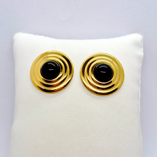 Natural Obsidian Earrings in Gold Plated Stainless Steel