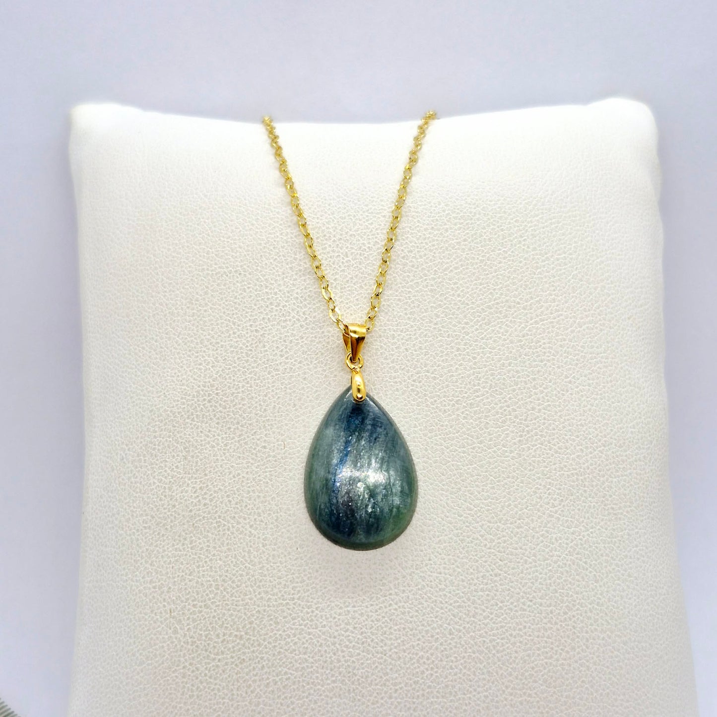 Natural Kyanite Pendant in Gold Plated Stainless Steel with Chain Necklace