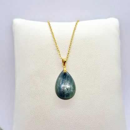 Natural Kyanite Pendant in Gold Plated Stainless Steel with Chain Necklace