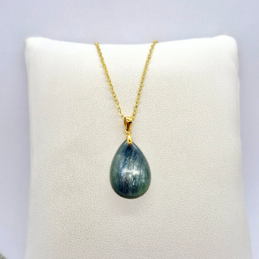 Natural Kyanite Pendant in Gold Plated Stainless Steel with Chain Necklace