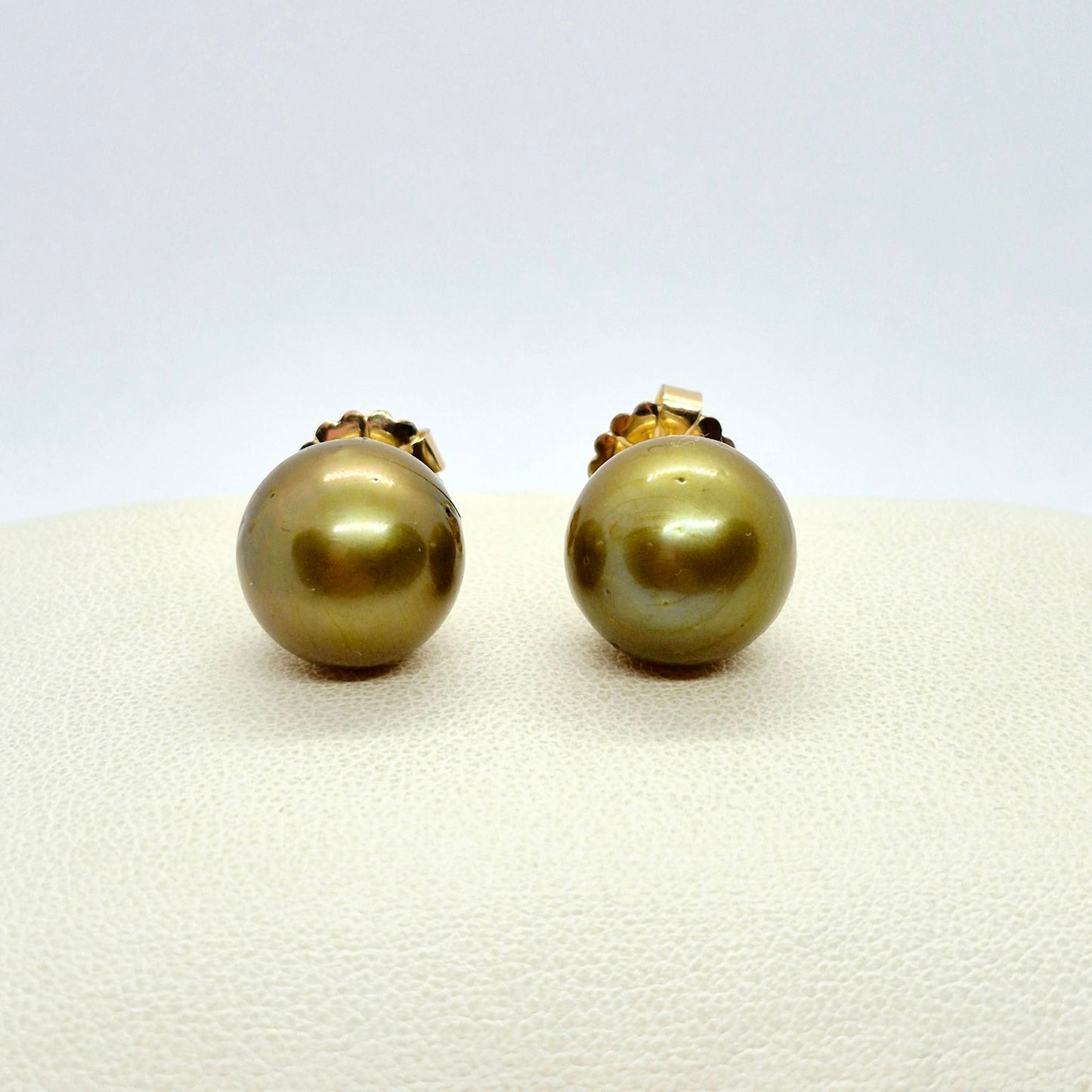 Natural Green South Sea Pearl Earrings and Pendant Set with 14-16mm Stones in Solid 14K Gold