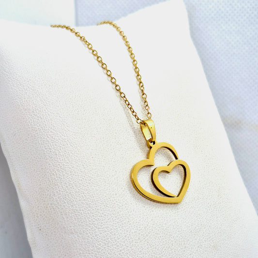 Heart in Heart Necklace in Gold Platted Stainless Steel