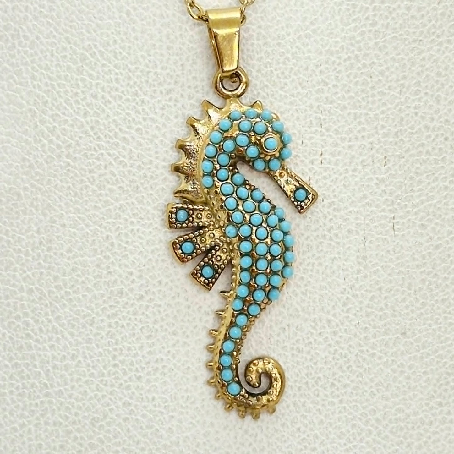 Turquoise Seahorse Pendant with Gold Plated Stainless Steel Chain Necklace