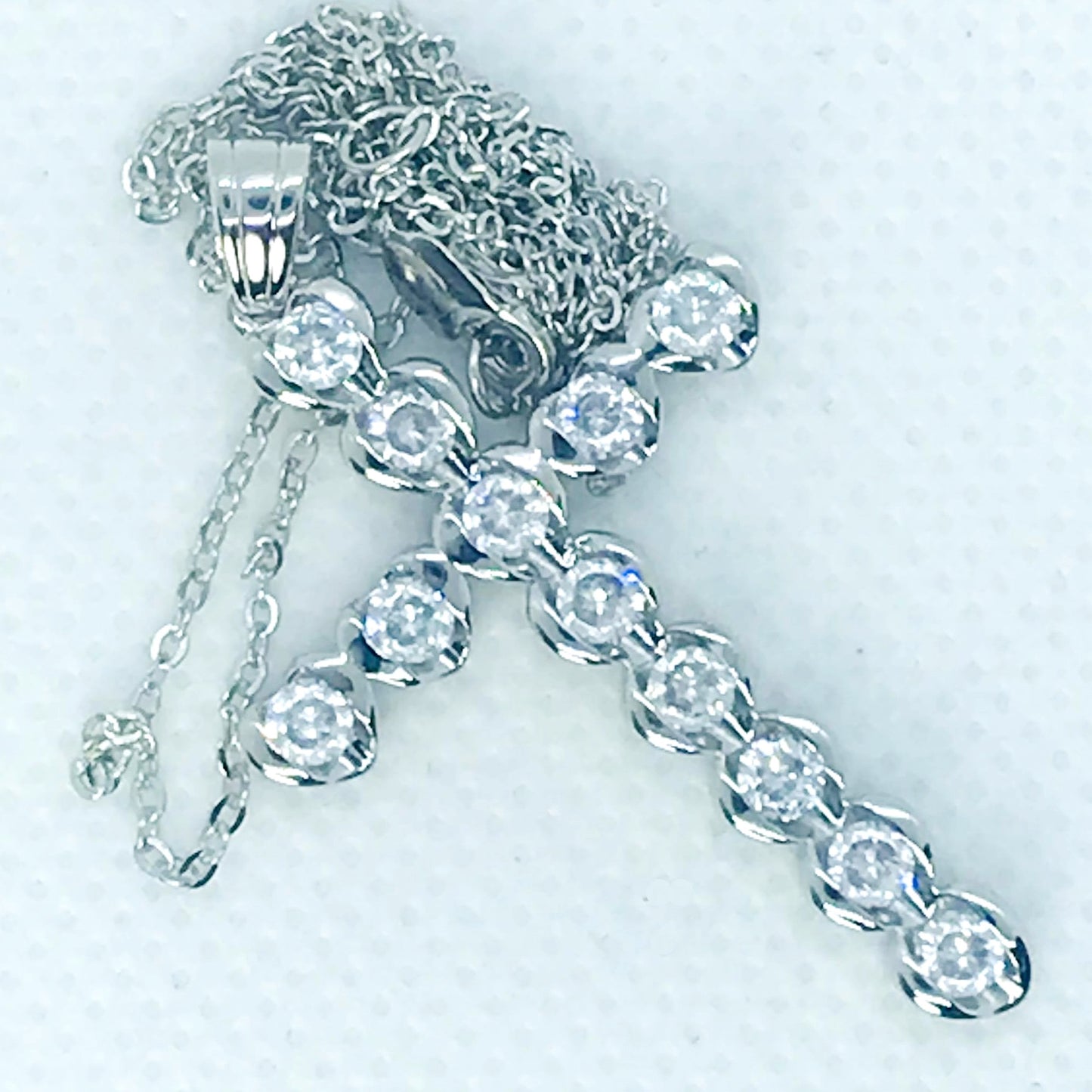 Sona Diamond Cross Pendant - Sterling Silver - Lab Created - Stainless Steel Chain Necklace