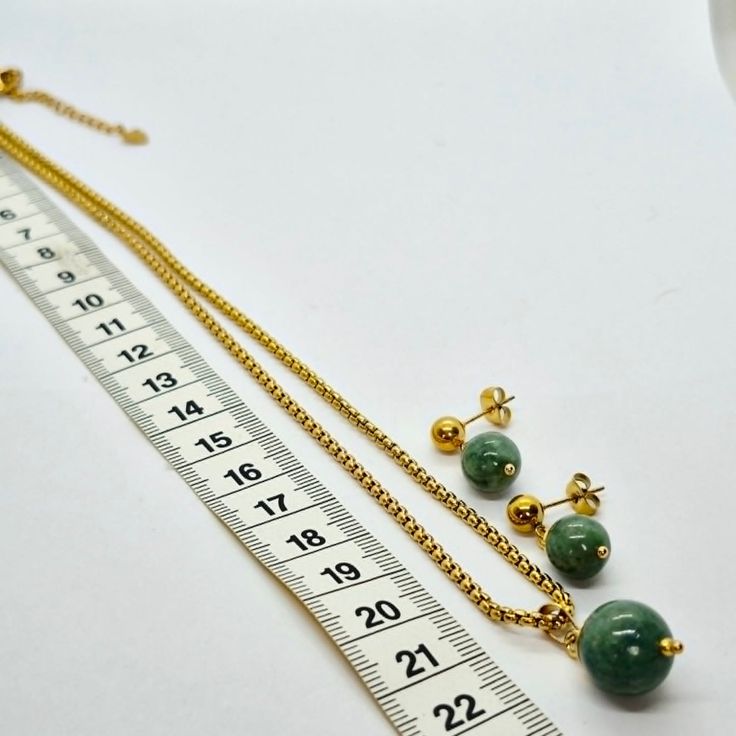 Natural Burmese Jade Set in Gold Plated Stainless Steel