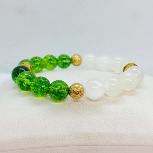 Natural Peridot and Selenite Bracelet with 10mm Stones