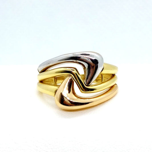 18K Solid Gold Tri Color Ring Made in Belgium