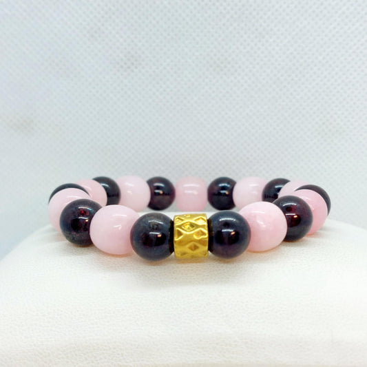 Natural Garnet and Rose Quartz Bracelet with 10mm Stones