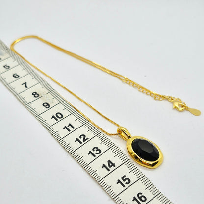 Natural Black Agate Pendant Necklace in Gold Platted Sterling Silver