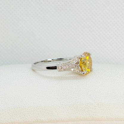 3ct Golden Yellow Moissanite Diamond Ring in Sterling Silver