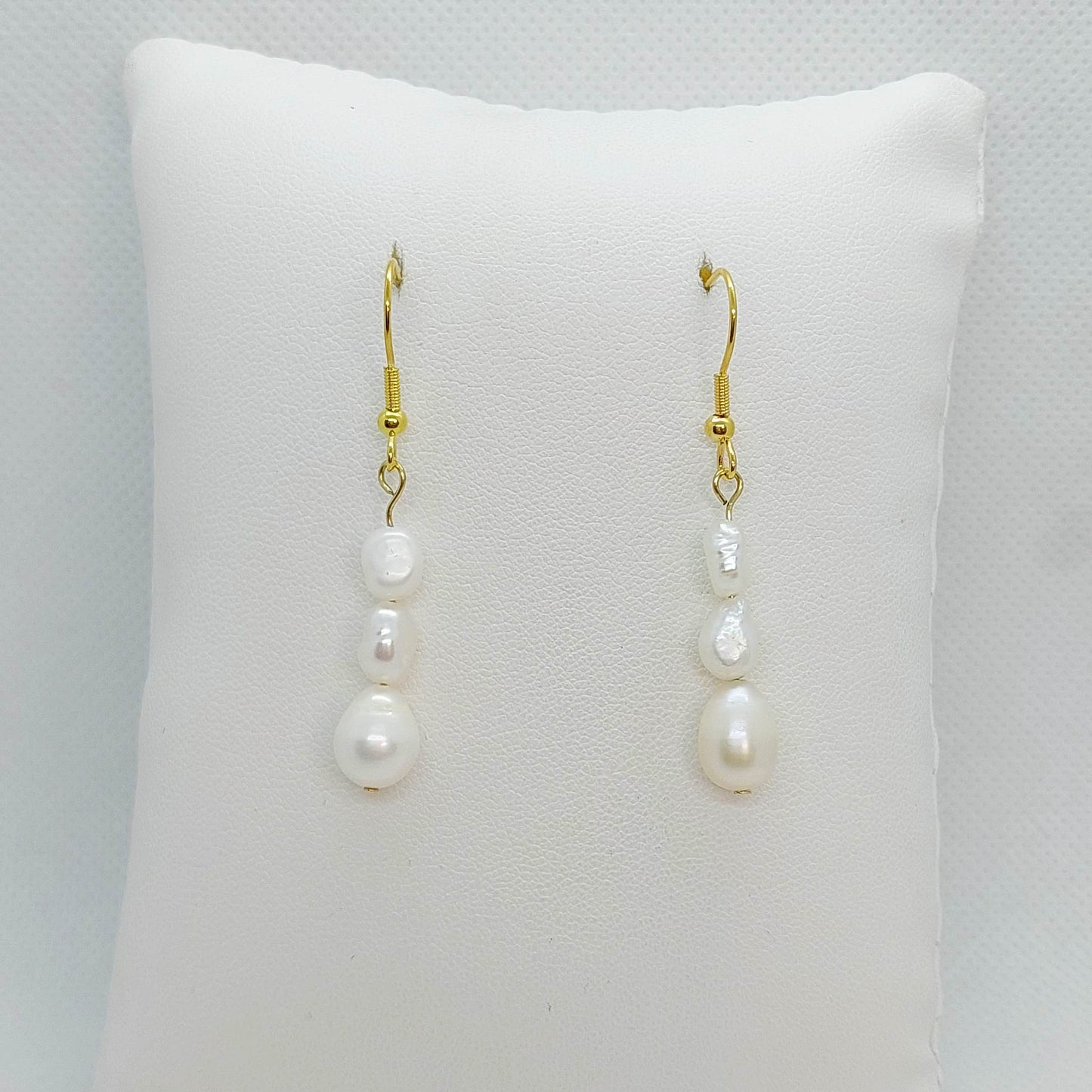 Natural Freshwater Pearls Dangle Earrings with Irregular Pearls in Gold Plated Stainless Steel