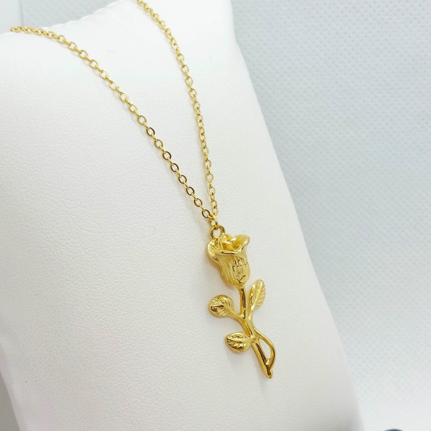 Rose Flower Pendant Necklace in Stainless Steel Gold Plated