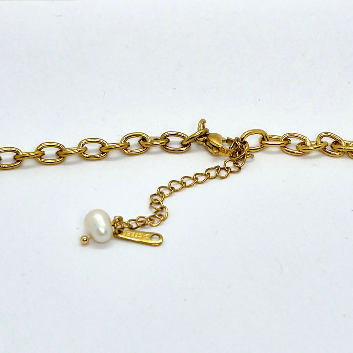 Sea Themed Necklace with Natural Pearls in Stainless Steel Gold Plating