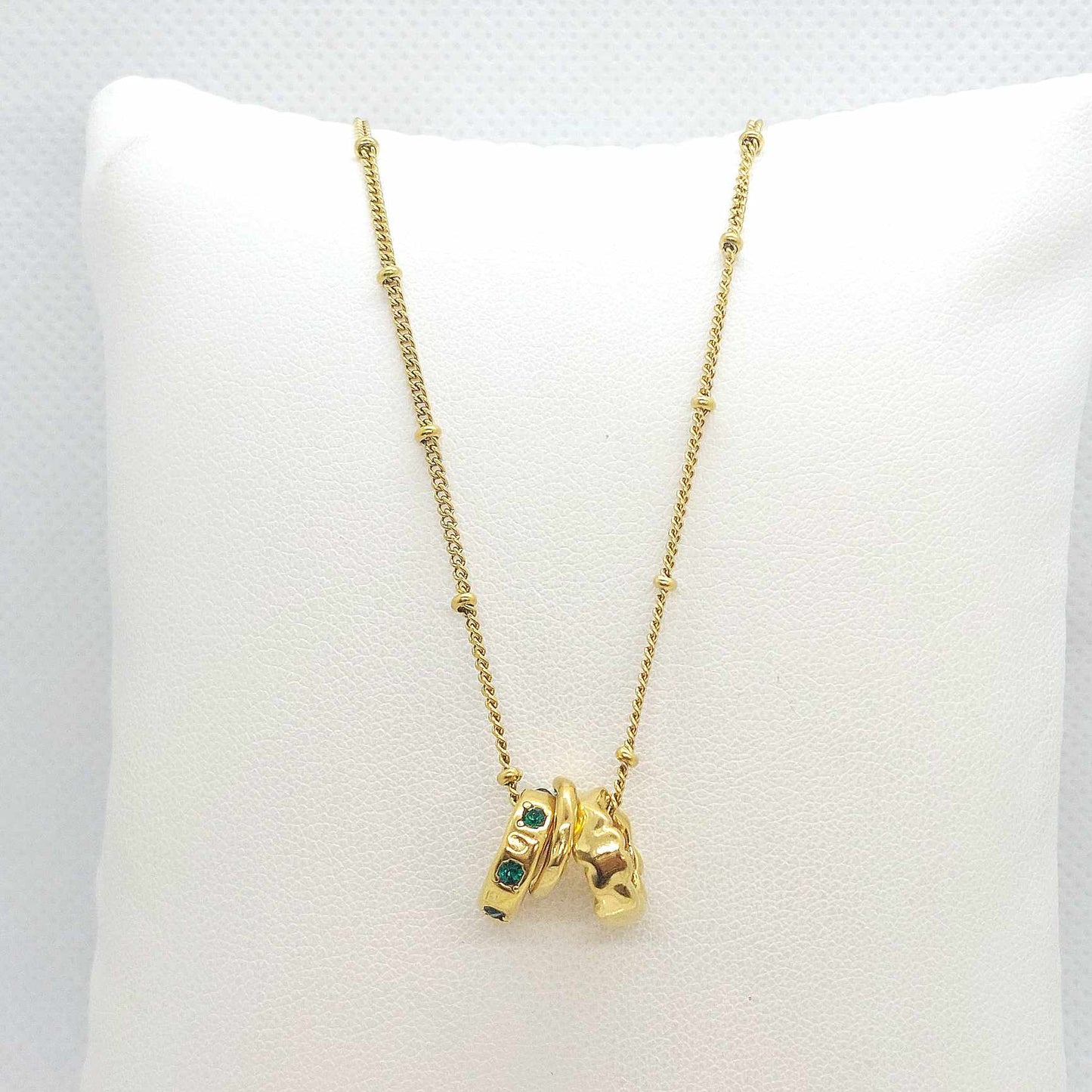 Three Ring Pendant with Zircon and a Stainless Steel Chain Necklace